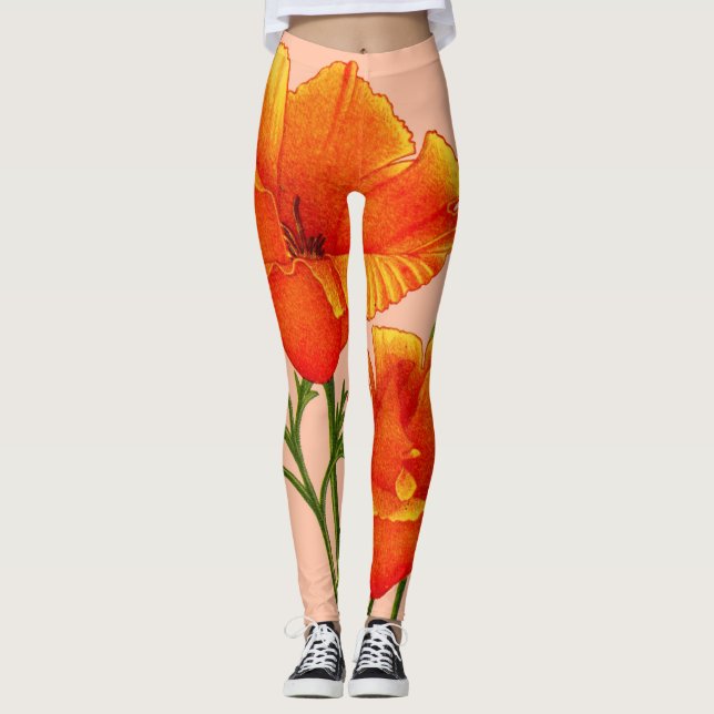 Leggings Huella de amapola de naranja California (Anverso)
