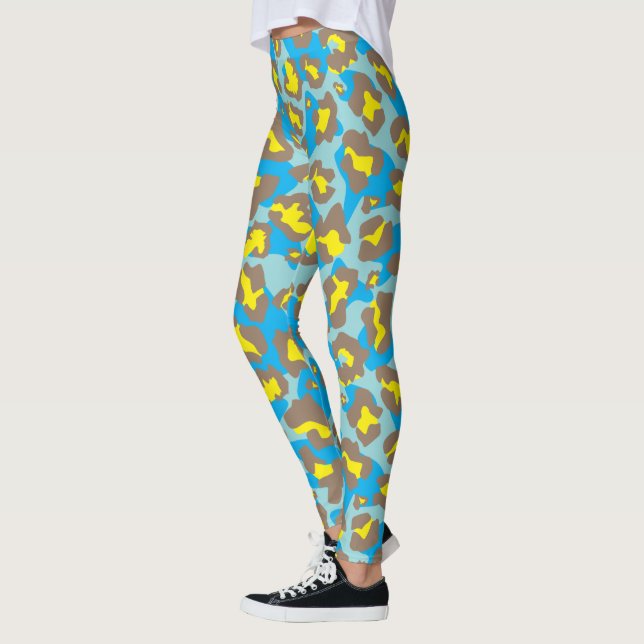 Leggings Huella de animales leopardos azules y amarillos (Izquierda)