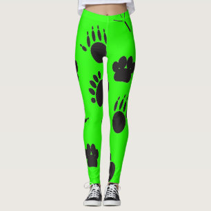 Leggings Huella de animales y aves, fondo verde