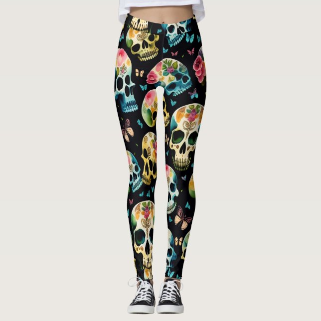 Leggings huella de cráneo colorida de firehai halloween (Anverso)