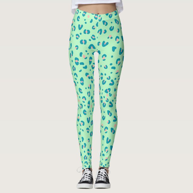 Leggings huella de leopardo de chita azul y rosa (Anverso)