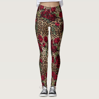 Leggings Huella de leopardo de las rosas rojas