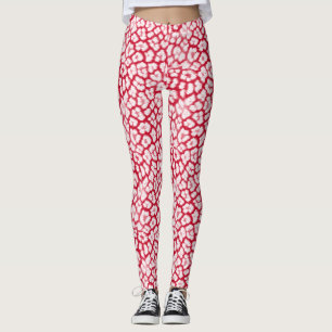 Leggings Huella de leopardo rojo y blanco