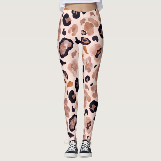 Leggings Huella de leopardo, sin costuras, de fondo beige. (Anverso)
