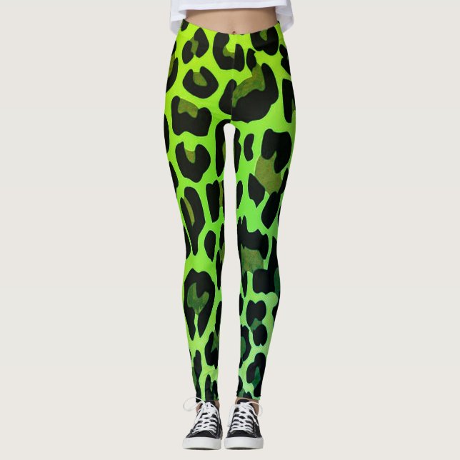 Leggings Huella de leopardo verde neón (Anverso)