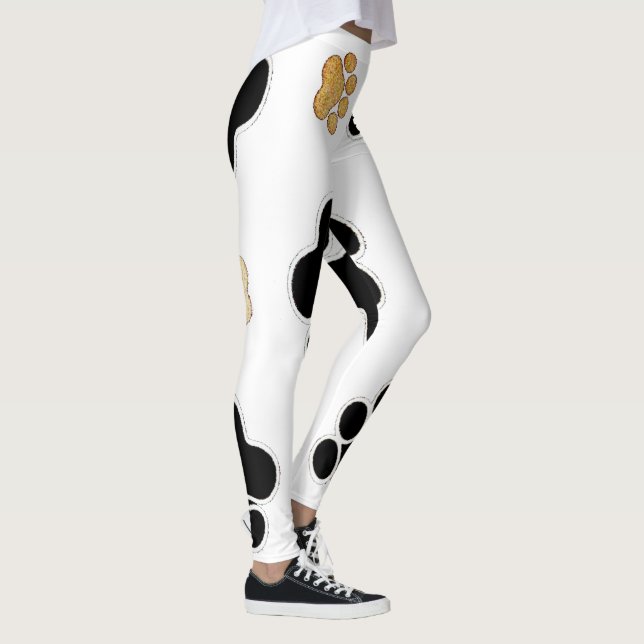 Leggings Huella de pata de perro canino negro y bronceado b (Derecha)