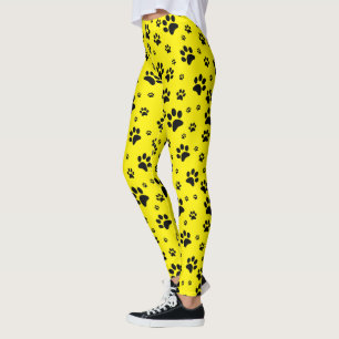 Leggings Huellas de patas negras divertidas en amarillo bri