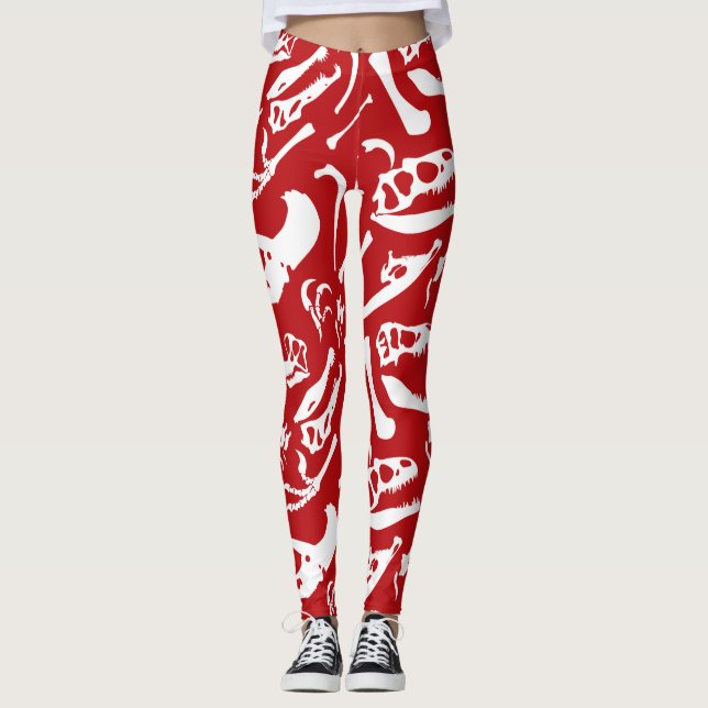 Leggings Huesos de dinosaurio (rojo) (Anverso)