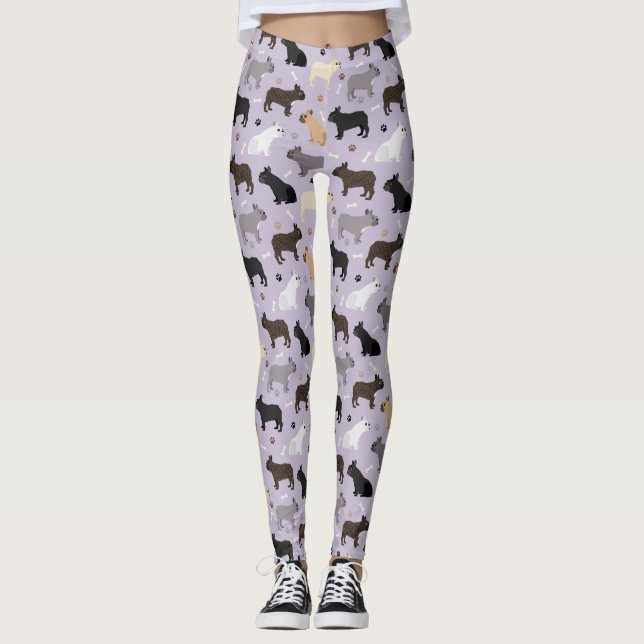 Leggings Huesos y patas de Bulldog franceses morados (Anverso)