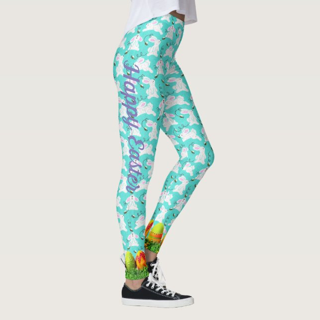Leggings Huevo conejo de Pascua Caza Feliz Azul Abeja (Derecha)
