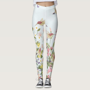 Leggings Hummingbird Floral Garden Vintage Ilustracion