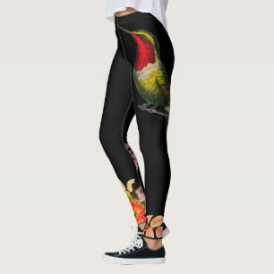 LEGGINGS HUMMINGBIRD Y FLORES LUCES PERSONALIZADOS NEGROS