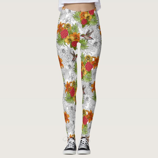 Leggings Hummingbirds y el ramo tropical (Anverso)