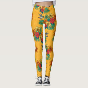 Leggings Hummingbirds y el ramo tropical amarillo