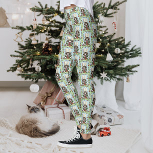 Leggings Humor de gato navideño descarado Maine Coon verde