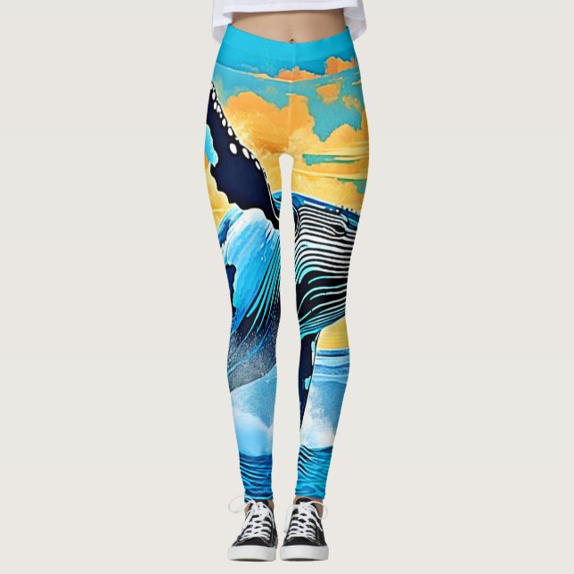 Leggings Humpback Whale Ocean Freedom Jump Design (Anverso)