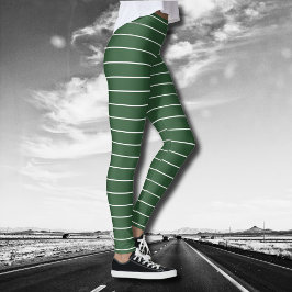 Leggings Hunter Green y White Thin Horizontal Striping