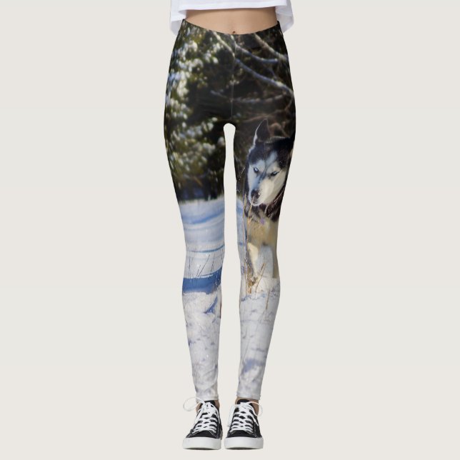 Leggings Husky siberiano en la nieve (Anverso)