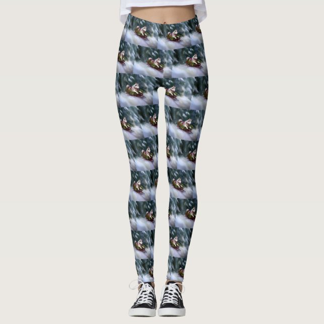Leggings Husky siberiano Navidad nieve invierno (Anverso)