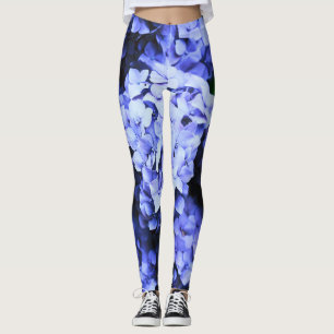 Leggings Hydrangea Flores Florales Azules Naturaleza Moda e