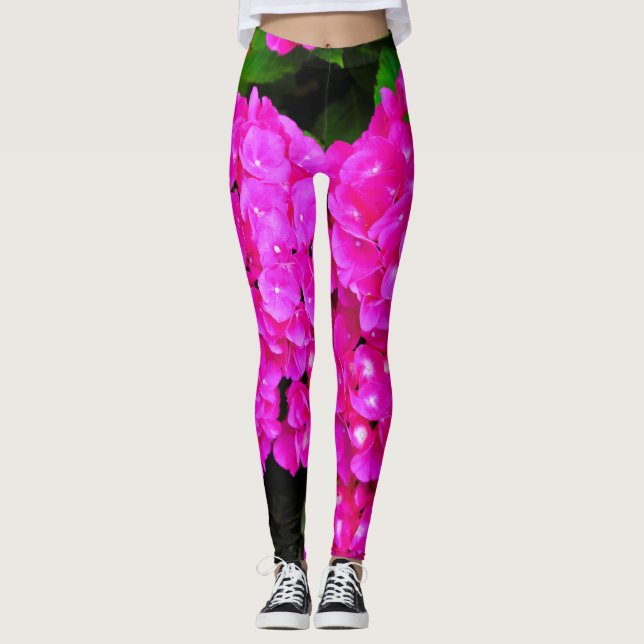 Leggings Hydrangea Flores Florales Rosa Naturaleza Moda ele (Anverso)