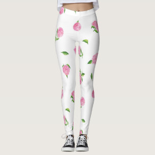 Leggings Hydrangeas rosa de color de agua