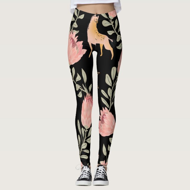 Leggings Hyena y Protea: fondo negro sin problemas (Anverso)