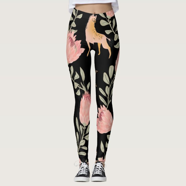 Leggings Hyena y Protea: Patrón de cosecha oscura (Anverso)
