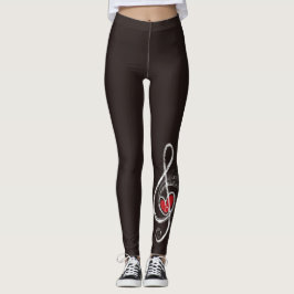 Leggings I HEART Music Treble Clef Black Red White