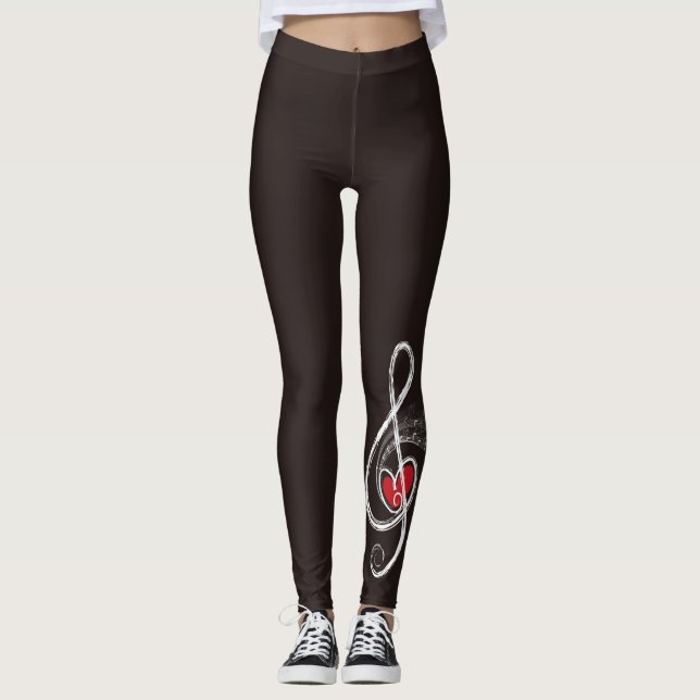 Leggings I HEART Music Treble Clef Black Red White (Anverso)