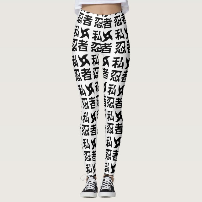 Leggings I Shuriken Ninja ~ Idioma japonés nihongo kanji (Anverso)
