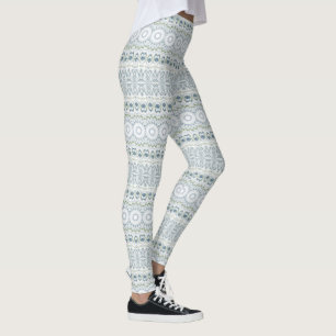 Leggings Ice Blue & Green Mandala Kaleidoscope Stripes