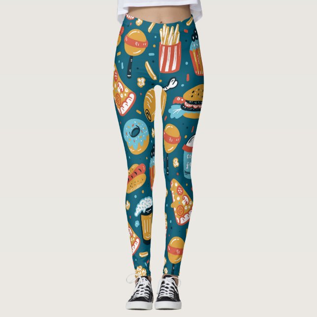 Leggings Iconos de comida rápida: Doodles antiguos (Anverso)