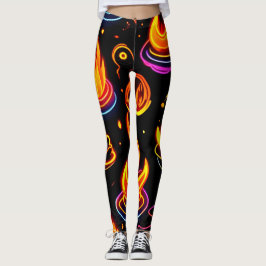 Leggings Iconos de llama brillante en tela oscura