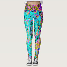 Leggings Icy Aqua Blue Groovy Abstract Retro Liquid Swirl