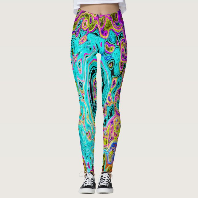 Leggings Icy Aqua Blue Groovy Abstract Retro Liquid Swirl (Anverso)