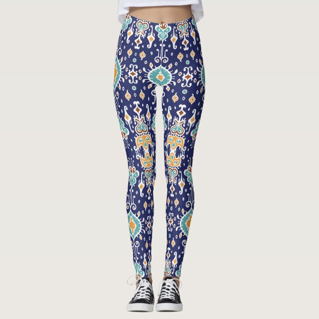 Leggings Ikat Geometric: Ornamento Folklore Oriental. (Anverso)