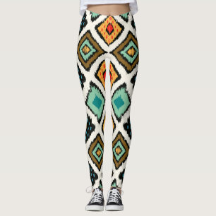 Leggings Ikat geométrico, textura tribal folclórica.