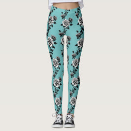 Leggings Illustrated Black And White Roses 