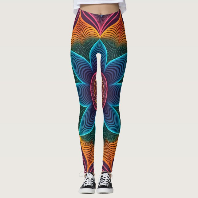 Leggings Ilusión de onda psicodélica | Neon 3D continuo (Anverso)