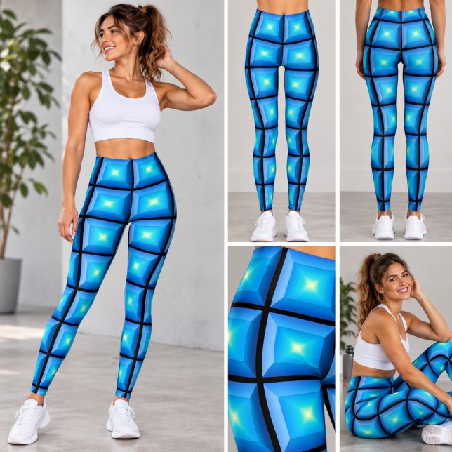Leggings Ilusión óptica Aqua Resumen Rectangular (Subido por el creador)