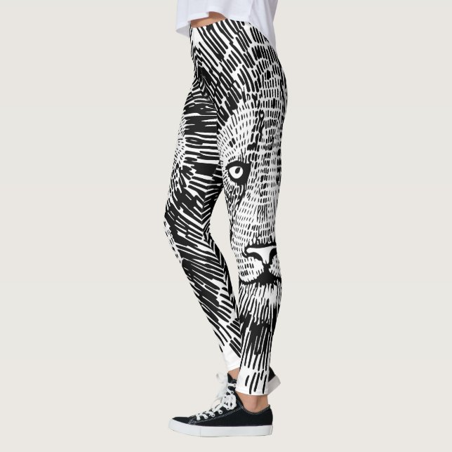 Leggings Ilustración abstracta de cara de león audaz (Izquierda)