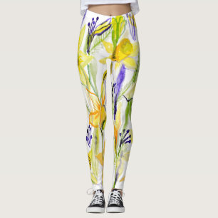 Leggings Ilustracion acuarela de los Daffodils amarillos