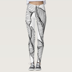 Leggings Ilustracion blanco negro de hojas de plátano