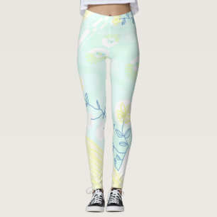 Leggings Ilustracion bohemio Chintz Aqua Lemon Verde azulad