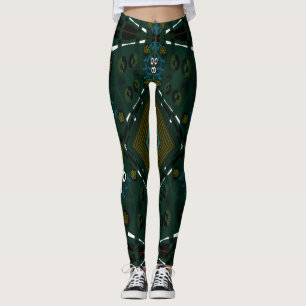 Leggings Ilustracion bohemio Chintz azul oliva Verde azulad