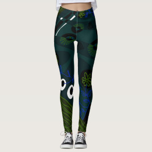 Leggings Ilustracion bohemio Chintz azul verde Verde azulad