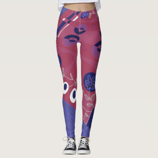 Leggings Ilustracion bohemio Chintz blanco índigo oscuro ro