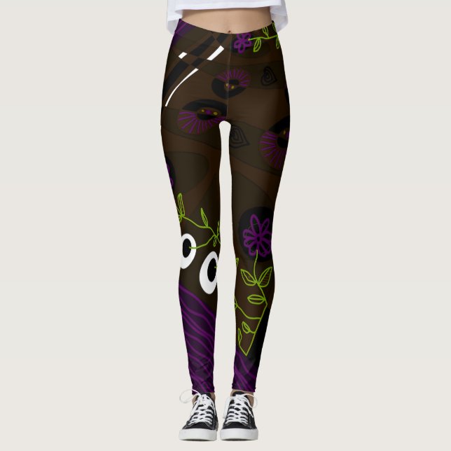 Leggings Ilustracion bohemio Chintz Brown Magenta Lime (Anverso)