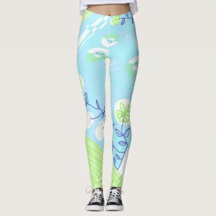Leggings Ilustracion bohemio Chintz cielo azul verde